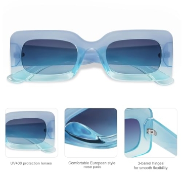 SOJOS Retro 90s Nude Rectangle Sunglasses Womens Mens Trendy Chunky Glasses Gradient Blue Frame Blue Lens