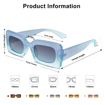 SOJOS Retro 90s Nude Rectangle Sunglasses Womens Mens Trendy Chunky Glasses Gradient Blue Frame Blue Lens