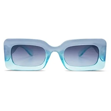 SOJOS Retro 90s Nude Rectangle Sunglasses Womens Mens Trendy Chunky Glasses Gradient Blue Frame Blue Lens