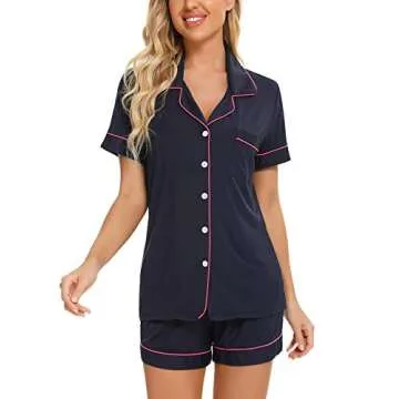 Anjue Women's Plus Size Summer Sleepwear Womens 2 Piece Pajamas Short Set Womens Pajama Sets(B-Navyb...