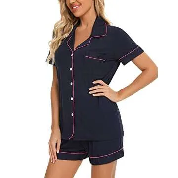 Anjue Women's Plus Size Summer Sleepwear Womens 2 Piece Pajamas Short Set Womens Pajama Sets(B-Navyblue,M)