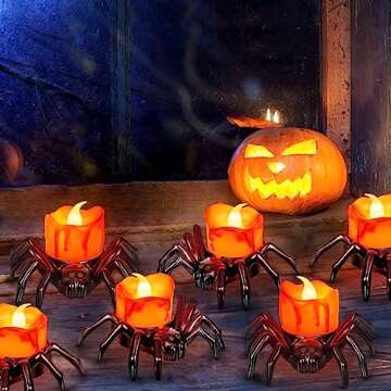 6 PCS Halloween Tea Lights Candles, Battery Operated Halloween Flameless LED Candles, Halloween Spid...