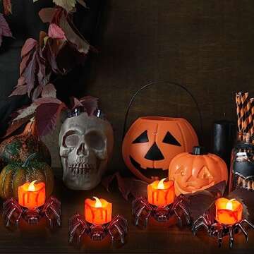6 PCS Halloween Tea Lights Candles, Battery Operated Halloween Flameless LED Candles, Halloween Spider Tealights Spooky Electric Flickering Fake Candles for Halloween Party Decorations