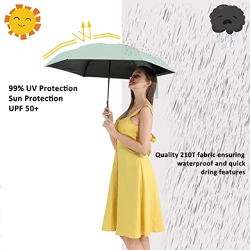 BAODINI Travel Mini Umbrella for Sun and Rain Protection