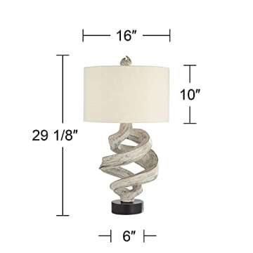 Possini Euro Design Organic Twist 29 1/4" Tall Rustic Modern Coastal End Table Lamp Brown Wood Finish Single Fabric White Shade Living Room Bedroom Bedside Nightstand House Office Home Reading