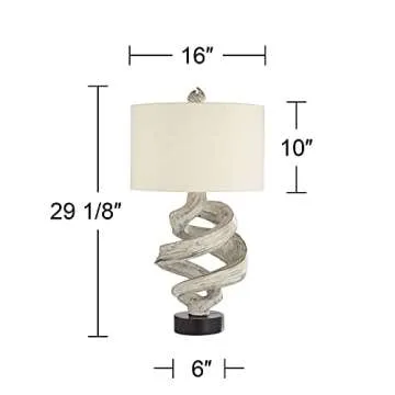 Possini Euro Design Organic Twist 29 1/4" Tall Rustic Modern Coastal End Table Lamp Brown Wood Finish Single Fabric White Shade Living Room Bedroom Bedside Nightstand House Office Home Reading