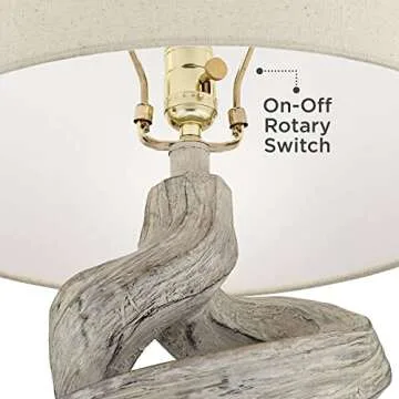 Possini Euro Design Organic Twist 29 1/4" Tall Rustic Modern Coastal End Table Lamp Brown Wood Finish Single Fabric White Shade Living Room Bedroom Bedside Nightstand House Office Home Reading