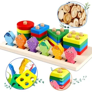 LOOIKOOS Montessori Wooden Sorting & Stacking Toys for Toddlers