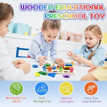 LOOIKOOS Montessori Wooden Sorting & Stacking Toys for Toddlers
