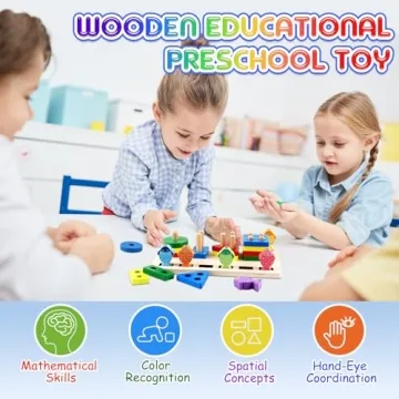 LOOIKOOS Montessori Wooden Sorting & Stacking Toys for Toddlers
