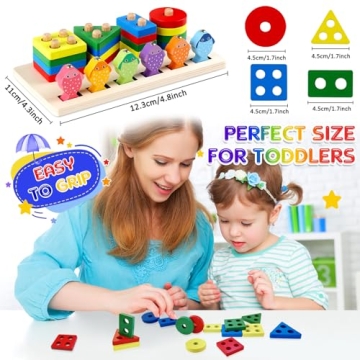 LOOIKOOS Montessori Wooden Sorting & Stacking Toys for Toddlers