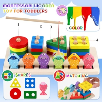 LOOIKOOS Montessori Wooden Sorting & Stacking Toys for Toddlers
