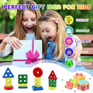 LOOIKOOS Montessori Wooden Sorting & Stacking Toys for Toddlers