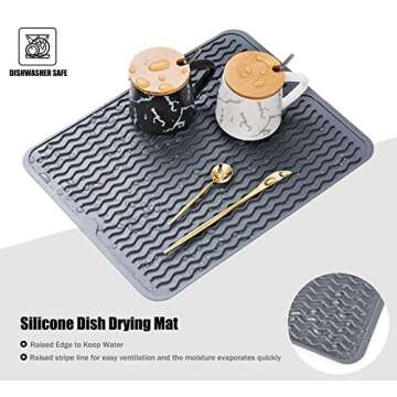 Silicone Dish Drying Mat for Multiple Usage, Easy clean, Eco-friendly, Heat-resistant Dish Drainer Mat for Kitchen Counter,Sink,Refrigerator or Drawer liner (16" x 12", BEIGE)