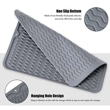 Silicone Dish Drying Mat for Multiple Usage, Easy clean, Eco-friendly, Heat-resistant Dish Drainer Mat for Kitchen Counter,Sink,Refrigerator or Drawer liner (16" x 12", BEIGE)