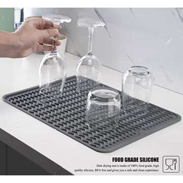 Silicone Dish Drying Mat for Multiple Usage, Easy clean, Eco-friendly, Heat-resistant Dish Drainer Mat for Kitchen Counter,Sink,Refrigerator or Drawer liner (16" x 12", BEIGE)