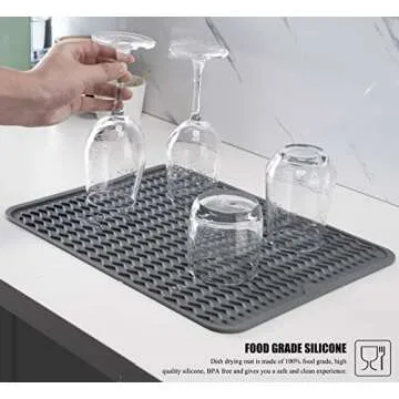 Silicone Dish Drying Mat for Multiple Usage, Easy clean, Eco-friendly, Heat-resistant Dish Drainer Mat for Kitchen Counter,Sink,Refrigerator or Drawer liner (16" x 12", BEIGE)