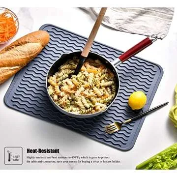 Silicone Dish Drying Mat for Multiple Usage, Easy clean, Eco-friendly, Heat-resistant Dish Drainer Mat for Kitchen Counter,Sink,Refrigerator or Drawer liner (16" x 12", BEIGE)