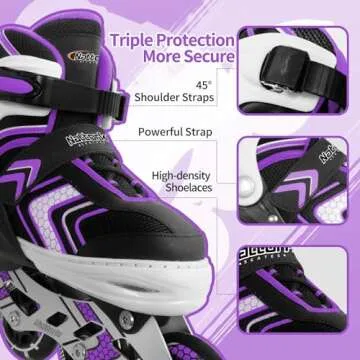 Nattork Inline Skates for Girls and Boys with Full Light up Wheels, Adjustable Beginner Roller Skates for Kids Youth Purple Pink Blue Black