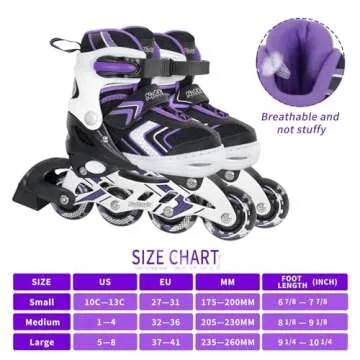 Nattork Inline Skates for Girls and Boys with Full Light up Wheels, Adjustable Beginner Roller Skates for Kids Youth Purple Pink Blue Black