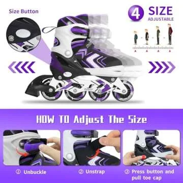 Nattork Inline Skates for Girls and Boys with Full Light up Wheels, Adjustable Beginner Roller Skates for Kids Youth Purple Pink Blue Black