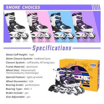 Nattork Inline Skates for Girls and Boys with Full Light up Wheels, Adjustable Beginner Roller Skates for Kids Youth Purple Pink Blue Black