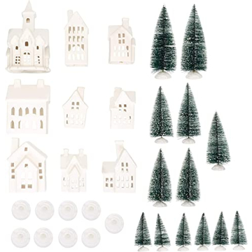 Mark Feldstein & Associates Winter Village LED Tea Light 31 Piece Porcelain Tabletop Christmas Figur...