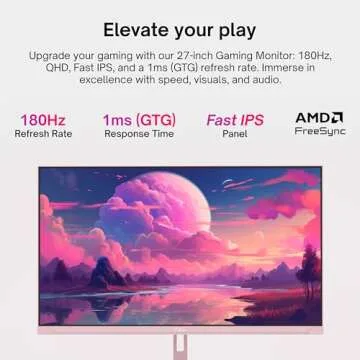 Pixio PX278 Wave Pink 27 inch 180Hz Refresh Rate FHD 1440p Resolution Fast IPS Panel 1ms GTG Respons...