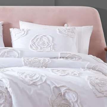 Betsey Johnson - Queen Duvet Cover Set, Reversible Cotton Bedding with Matching Shams, All Season Home Decor (Rambling Rose White, Queen)