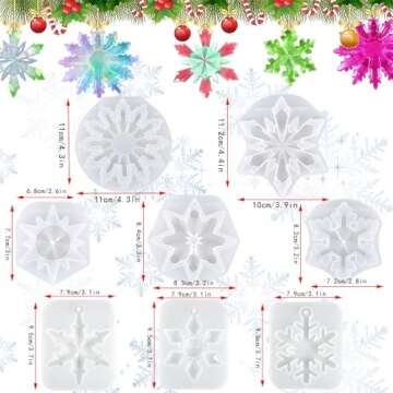 Christmas Resin Molds 8Pcs 3D Ice Crystal Snowflake Silicone Epoxy Resin Mold Soap Keychain Jewelry ...