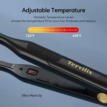 Terviiix Pencil Flat Iron for Edges & Short Hair, 3/10 Inch Small Hair Straightener for Men, Ceramic Mini Flat Iron for Pixie & Beard, 15s Fast Heat up, Dual Voltage, Auto Shut Off