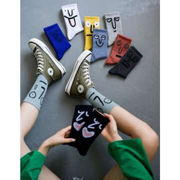 MORSNE Funny socks Novelty Cute Cool Colorful Cotton socks for Women and Men Cozy Gifts,10 pairs set