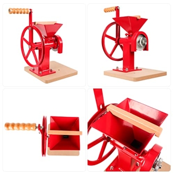 Mosakar Hand Crank Grain Mill Red - Adjustable Steel Burrs