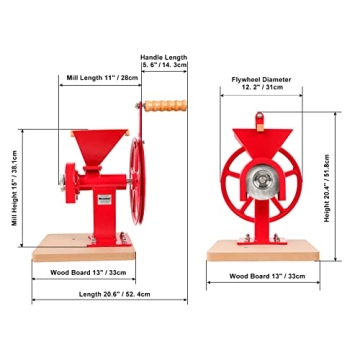 Mosakar Hand Crank Grain Mill Red - Adjustable Steel Burrs