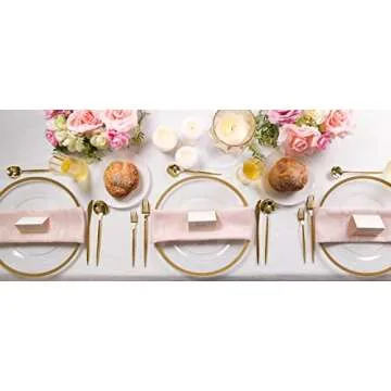 PLASTICPRO Plastic Pro 4 Pack Charger Plates 13 Inch Clear with Gold Rim Plastic Dinner Chargers Heavy Duty Large Serving Platter Reusable Disposable