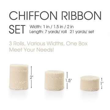 Keypan Light Nude Chiffon Silk Ribbon for Gift Wrapping - 1" 1.5" 2" x 7Yd Set Handmade Fringe Wedding Ribbons for Bridal Flower Bouquet Baby Shower
