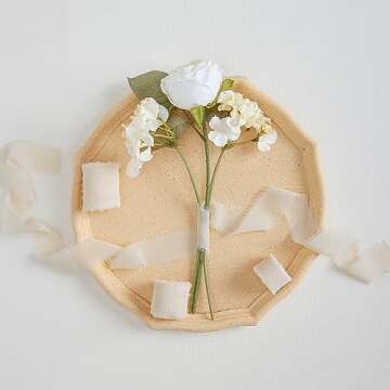 Keypan Light Nude Chiffon Silk Ribbon for Gift Wrapping - 1" 1.5" 2" x 7Yd Set Handmade Fringe Wedding Ribbons for Bridal Flower Bouquet Baby Shower