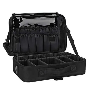 Relavel Makeup Bag Travel Makeup Train Case 13.8 Inches - Large Cosmetic Organizer with Adjustable D...