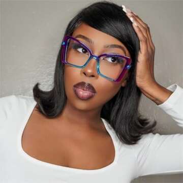 VOOGLAM Oversize Cat Eye Blue Light Blocking Glasses for Women Anti UV Eyestrain Eyewear Purple DJes...