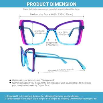 VOOGLAM Oversize Cat Eye Blue Light Blocking Glasses for Women Anti UV Eyestrain Eyewear Purple DJesica GJGA601284-02