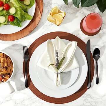 Juvale Set of 6 Brown Faux Leather Round Placemats with Matching Coasters - Elegant Dining Essential