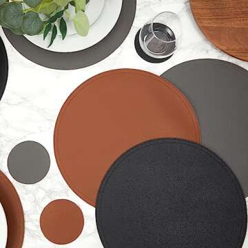 Juvale Brown Faux Leather Round Placemats Set of 6