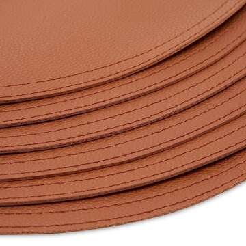 Juvale Brown Faux Leather Round Placemats Set of 6