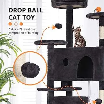 BestPet 70in Cat Tree Tower for Indoor Cats,Multi-Level, Furniture Activity Center with Scratching Posts Stand House Cat Condo with Funny Toys for Kittens Pet Play House,Dark Gray