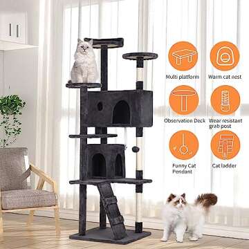 BestPet 70in Cat Tree Tower for Indoor Cats,Multi-Level, Furniture Activity Center with Scratching Posts Stand House Cat Condo with Funny Toys for Kittens Pet Play House,Dark Gray