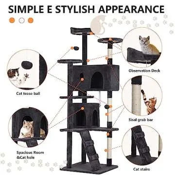 BestPet 70in Cat Tree Tower for Indoor Cats,Multi-Level, Furniture Activity Center with Scratching Posts Stand House Cat Condo with Funny Toys for Kittens Pet Play House,Dark Gray