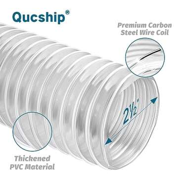 PVC Dust Collection Hose & 2 1/2" Ports 10', PVC Dust Collection Hose with Carbon Steel Wire Coil, Flexible Clear Heavy PVC Fume Collection Hose for dust collection systems