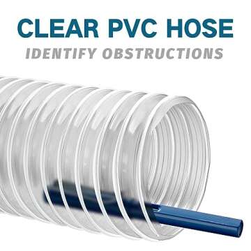 PVC Dust Collection Hose & 2 1/2" Ports 10', PVC Dust Collection Hose with Carbon Steel Wire Coil, Flexible Clear Heavy PVC Fume Collection Hose for dust collection systems