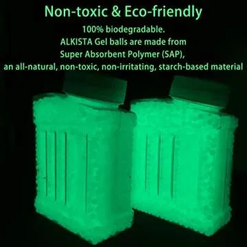 ALKISTA Glow in The Dark Gel Ball Beads, 2 Bottles 7mm-8mm Fluorescence Green Gel Water Luminous Beads Balls, for Ages 14+ (2 Bottles, with Nozzle&Drain Bag)