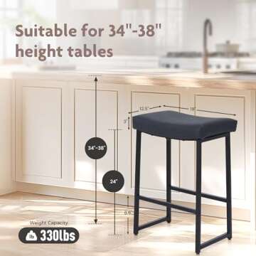 ALPHA HOME Modern Saddle Seat Bar Stools Set of 4